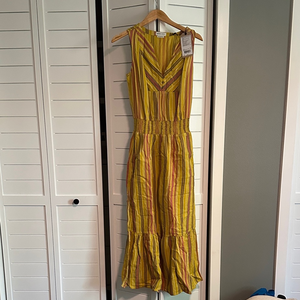 Prana Yellow and Brown Striped Maxi Dress